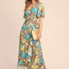 Audette Wrap Dress in Block Print Blooms