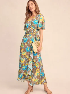 Audette Wrap Dress in Block Print Blooms