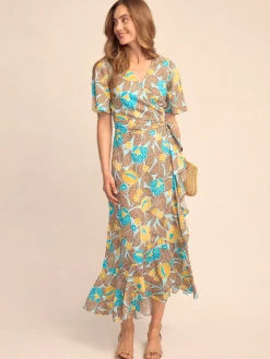 Audette Wrap Dress in Block Print Blooms