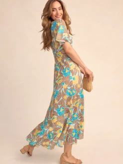 Audette Wrap Dress in Block Print Blooms