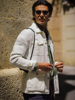 Brando Linen Safari Jacket in Herringbone