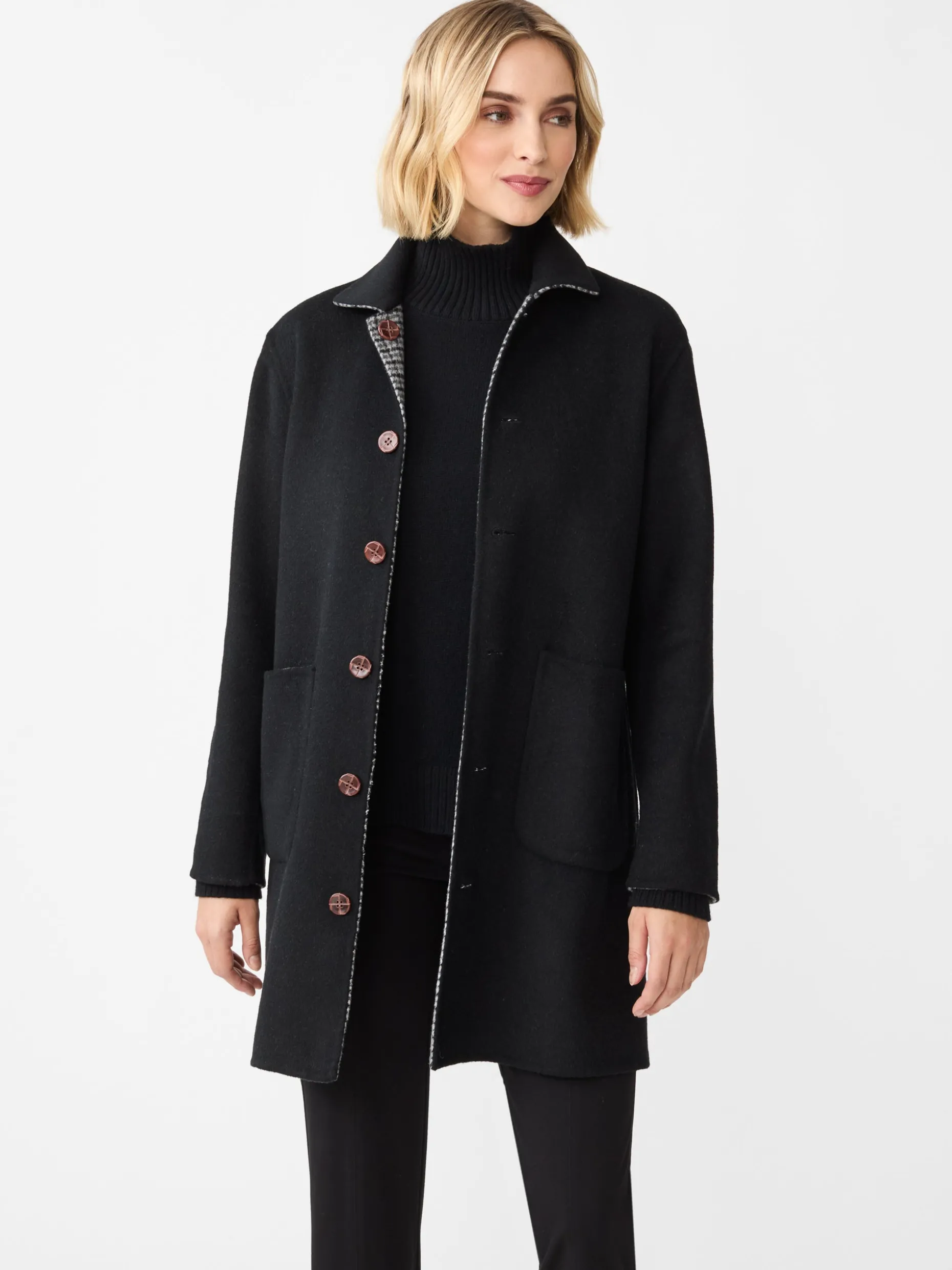 Frade Reversible Wool Coat in Houndstooth