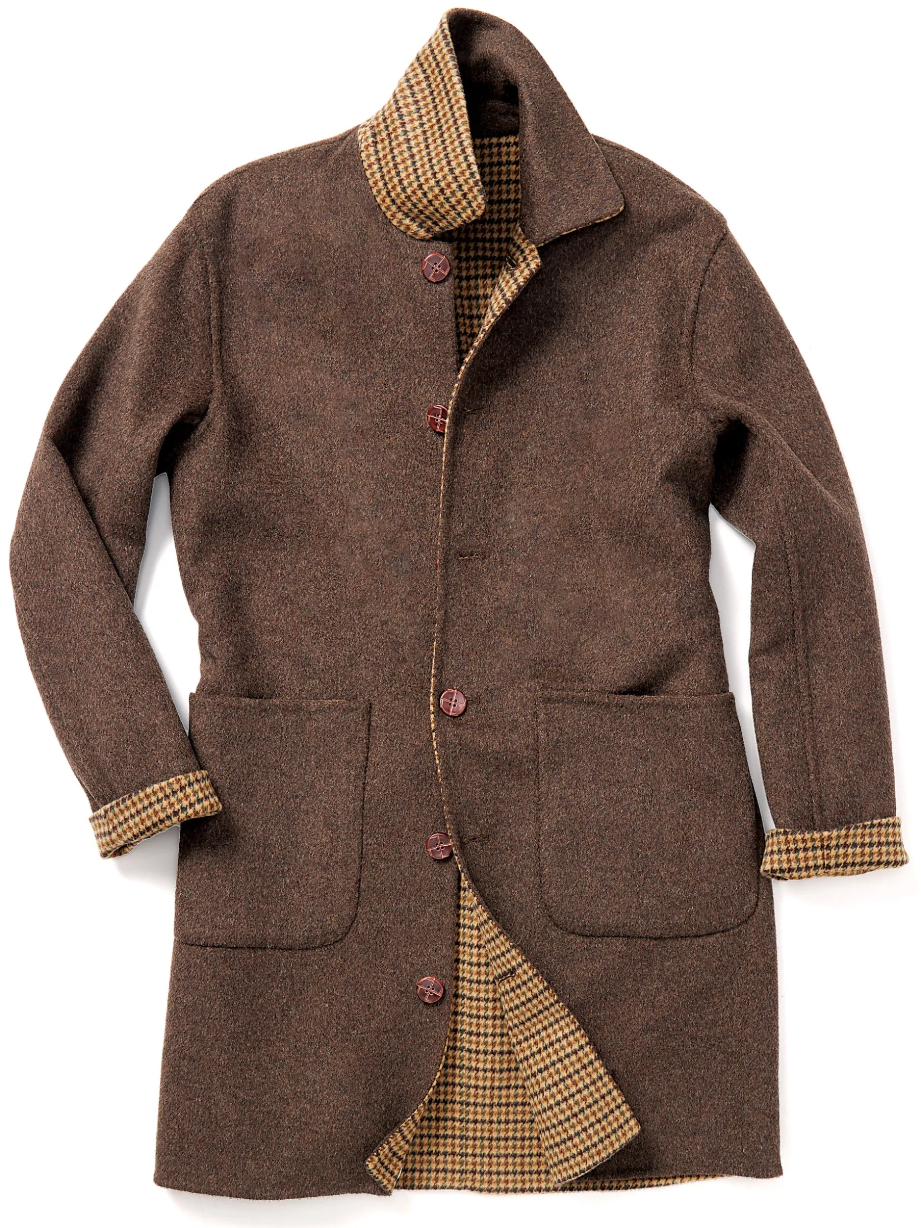 Frade Reversible Wool Coat in Houndstooth