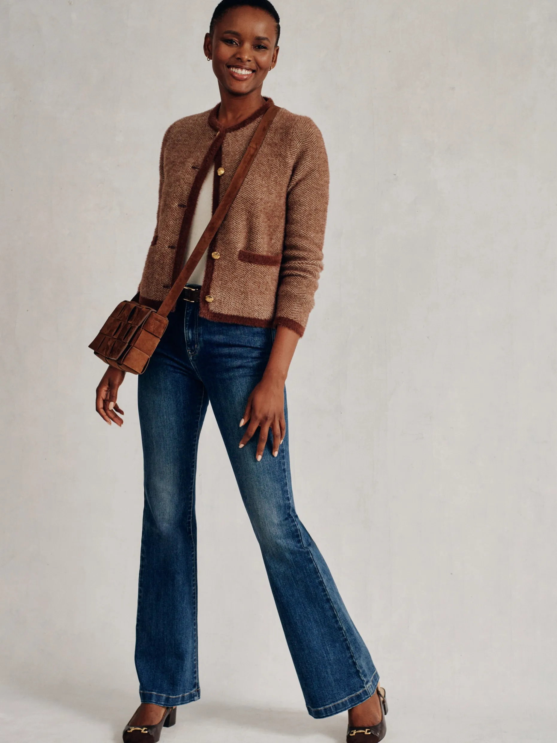 Inez Cardigan in Herringbone Jacquard