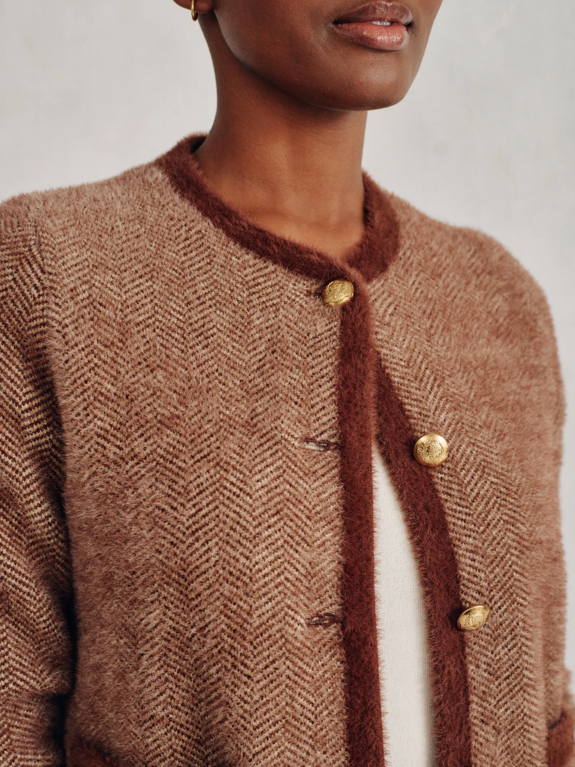 Inez Cardigan in Herringbone Jacquard