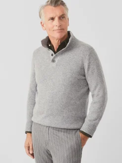 Mock Neck Cashmere Henley Sweater