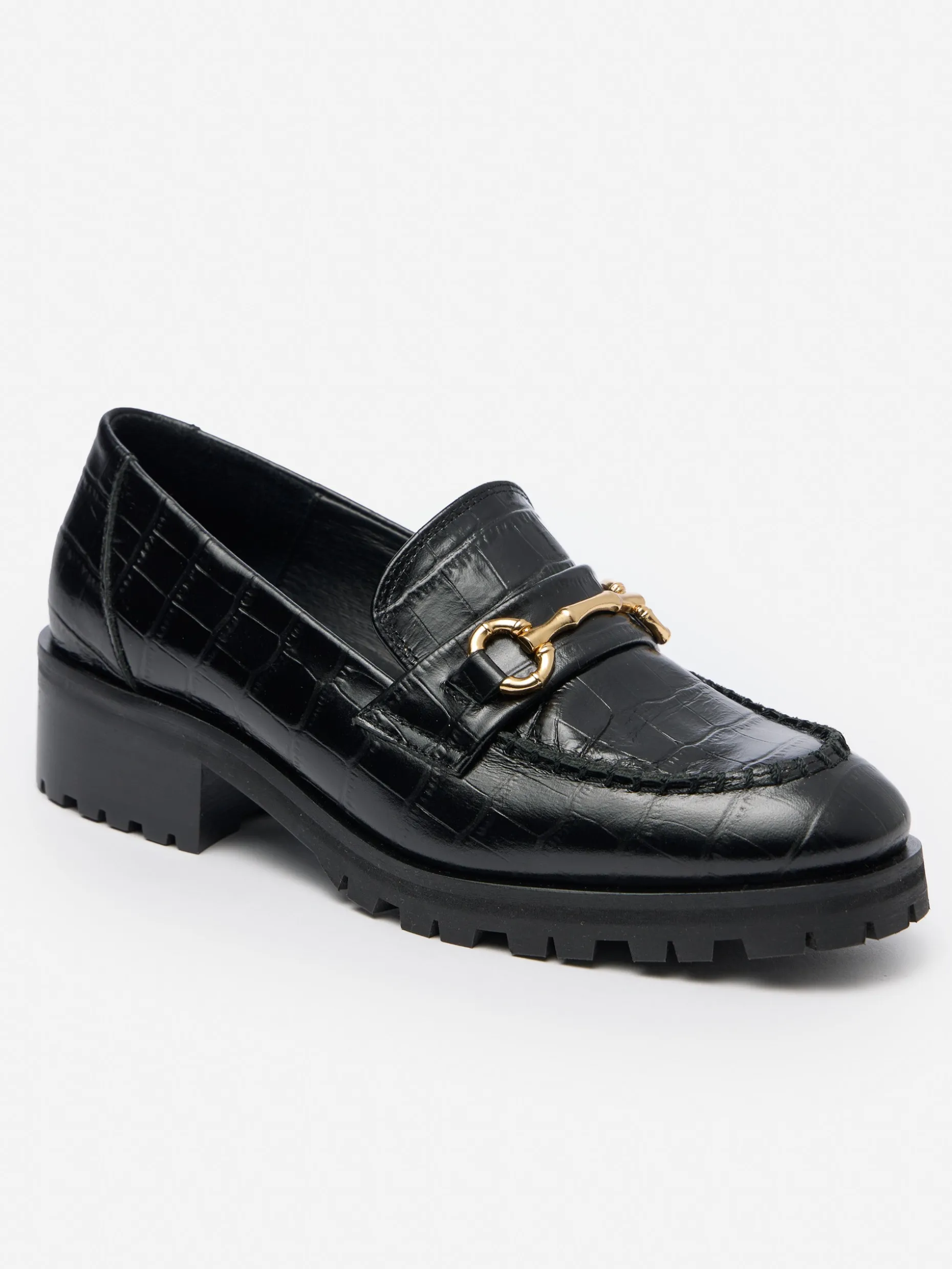 Monika Lug Sole Leather Loafers in Croc