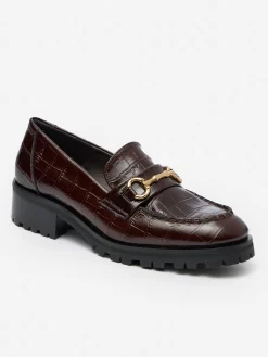 Monika Lug Sole Leather Loafers in Croc