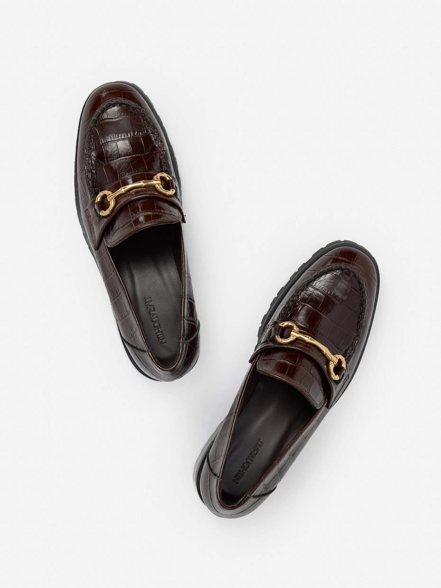 Monika Lug Sole Leather Loafers in Croc